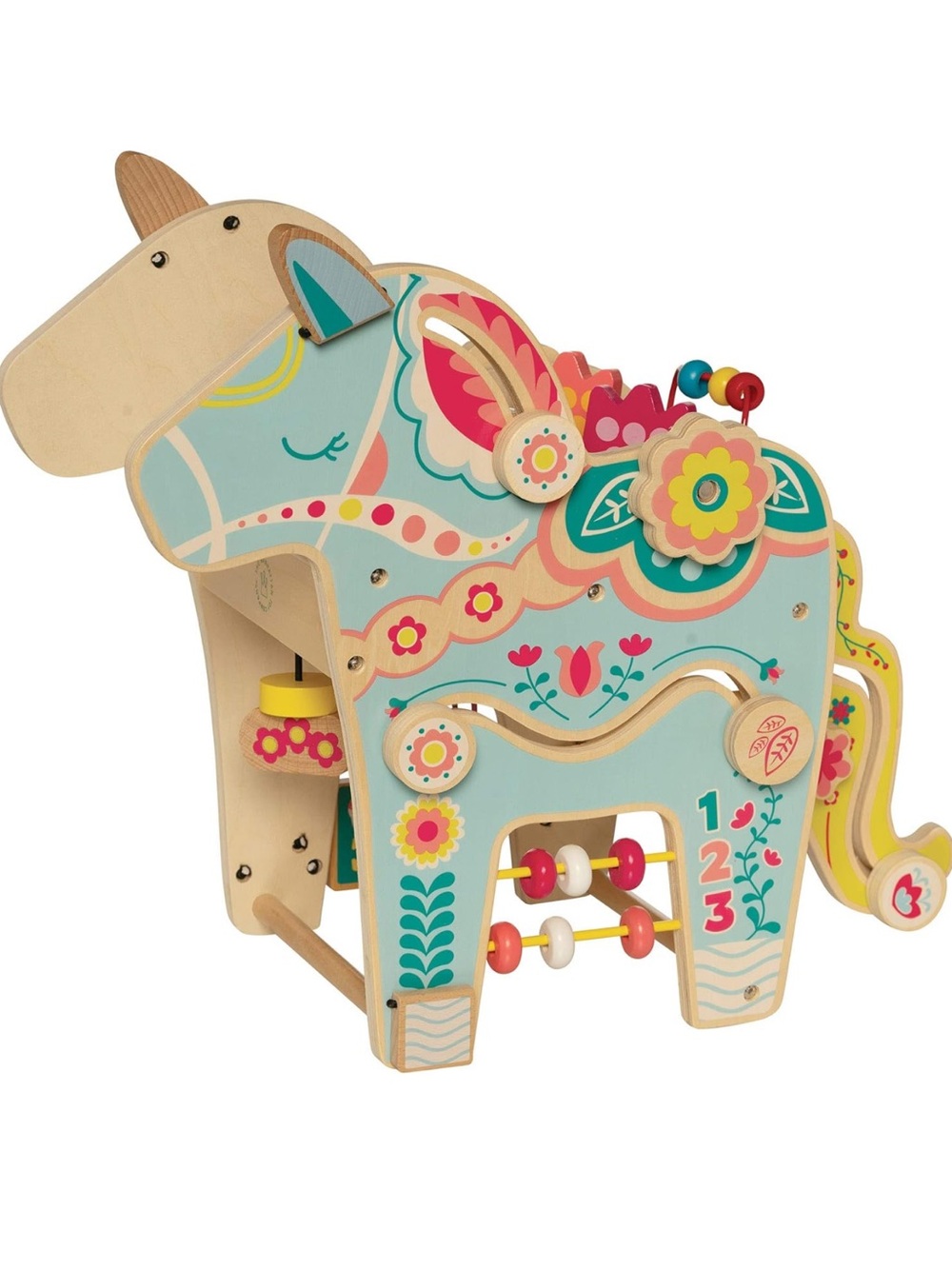 The Manhattan Toy Company Wooden Playful Pony Activity Center Swedish Dala Horse